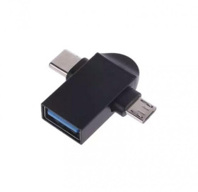 Шлейфи, перехідники Шлейфы, переходники ^/--/^ OTG перехідник Metal Micro USB+Type C to USB AF Black ^_^^^ OTG переходник Metal Micro USBType C to USB AF Black - фото фото фото