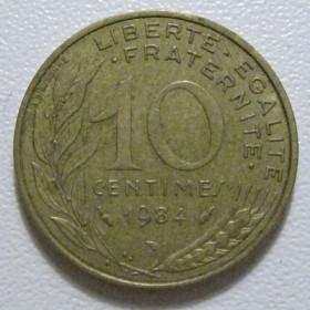 Франція Франция ^/--/^ Франція 10 сантимів 1984 року 43518 ^_^^^ Франция 10 сантимов 1984 года 43518 - фото фото фото