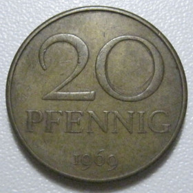 НДР, ФРН ГДР, ФРГ ^/--/^ Німеччина - НДР 20 пфенігів 1969 року 43391 ^_^^^ Германия - ГДР 20 пфеннигов 1969 года 43391 - фото фото фото