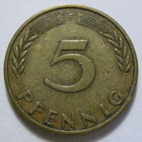 НДР, ФРН ГДР, ФРГ ^/--/^ Німеччина 5 пфенігів 1950 року F 41325 ^_^^^ Германия 5 пфеннигов 1950 года F 41325 - фото фото фото