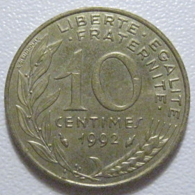 Франція Франция ^/--/^ Франція 10 сантимів 1992 року 43554 ^_^^^ Франция 10 сантимов 1992 года 43554 - фото фото фото