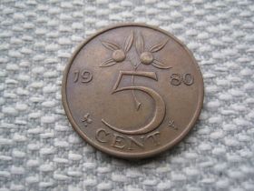 Нідерланди Нидерланды ^/--/^ Нидерланды 5 центов 1980 года #383 ^_^^^ Нідерланди 5 центів 1980 року #383 - фото фото фото