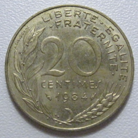 Франція Франция ^/--/^ Франція 20 сантимів 1984 року 43621 ^_^^^ Франция 20 сантимов 1984 года 43621 - фото фото фото