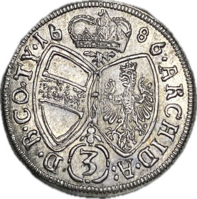 Австрія Австрия ^/--/^ 3 крейцера 1686 Австрия  ( серебро ) ^_^^^ 3 крейцери 1686 Австрія (срібло) - фото фото фото