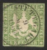 Німеччина до  року Германия до  года ^/--/^ Германия-Wurttemberg-  1857 г.№ 8 гашеная ^_^^^ Німеччина-Wurttemberg - 1857 р. No 8 гашена - фото фото фото