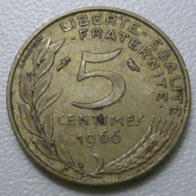 Франція Франция ^/--/^ Франція 5 сантимів 1966 року 41934 ^_^^^ Франция 5 сантимов 1966 года 41934 - фото фото фото
