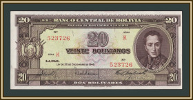 Болівія Боливия ^/--/^ Боливия 20 боливиано 1945 P-140  (140 /--/ a.6) аUNC ^_^^^ Болівія 20 болівіано 1945 P-140 (140 /--/ a.6) аUNC - фото фото фото