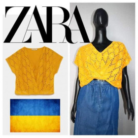 Топи Топы ^/--/^ Натуральний жовтий гірчичний кроп топ zara прошва бавовна трик... ^_^^^ Натуральный желтый горчичний кроп топ zara прошва хлопка трик... - фото фото фото