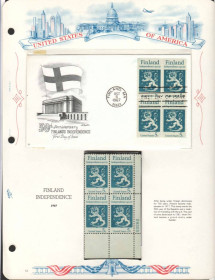 Північна Америка Северная Америка ^/--/^ США 1967  г - квартблок MNH + КПД  ХМК с квартблоком  -  Финляндия , независимость ^_^^^ США 1967 - квартблок MNH + ККД ХМК з квартблоком - Фінляндія, незалежність - фото фото фото