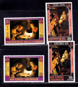 Мистецтво Искусство ^/--/^ NM Искусство . Новые Гебриды  1974 г MNH - ER + RF -  Рождество ^_^^^ Нові Гебриди 1974 MNH - ER + RF - Різдво - фото фото фото