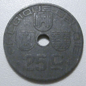 Бельгія Бельгия ^/--/^ Бельгія 25 сантимів 1943 року Belgique - Belgie 42213 ^_^^^ Бельгия 25 сантимов 1943 года Belgique - Belgie 42213 - фото фото фото