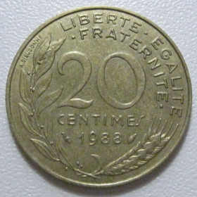 Франція Франция ^/--/^ Франція 20 сантимів 1988 року 43636 ^_^^^ Франция 20 сантимов 1988 года 43636 - фото фото фото