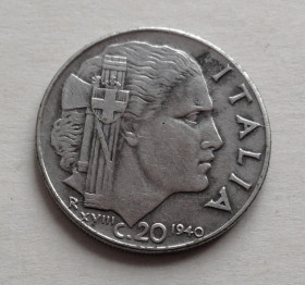 Італія і Ватикан Италия и Ватикан ^/--/^ 20 чентезимо, 1940 г, Италия ^_^^^ 20 чентезімо, 1940 р, Італія - фото фото фото