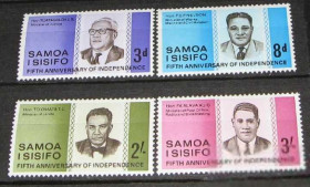Марки Австралії та Океанії Марки Австралии и Океании ^/--/^ Самоа и Сисифо 1967 5 лет Независимости Личности 4 /--/ м. ^_^^^ Самоа і Сісіфо 1967 5 років Незалежності Особистості 4 /--/ м. - фото фото фото