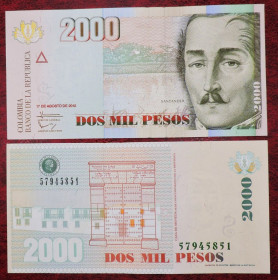 Колумбія Колумбия ^/--/^ Колумбия Колумбія 2000 песо 2012 UNC ^_^^^ Колумбия 2000 песо 2012 UNC - фото фото фото