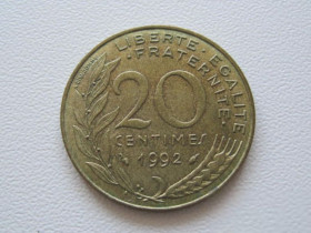 Франція Франция ^/--/^ Франция 20 сантимов 1992 года 24206 ^_^^^ Франція 20 сантимів 1992 24206 - фото фото фото