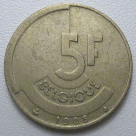 Бельгія Бельгия ^/--/^ Бельгія 5 франків 1986 року Belgique 42891 ^_^^^ Бельгия 5 франков 1986 года Belgique 42891 - фото фото фото
