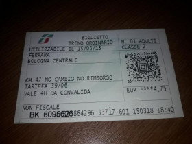 Інше Другое ^/--/^ Билет транспорт железная дорога электричка Болонья. 2018 ^_^^^ Квиток транспорт залізниця електричка Болонья. 2018 - фото фото фото