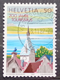 Архітектура Архитектура ^/--/^ Швейцария 1987 г - 200-летие туризма. Часовая башня Циттурм в городе Цуг, гаш ^_^^^ Швейцарія 1987 р. - 200-річчя туризму. Часова вежа Циттурм в місті Цуг, гаш - фото фото фото