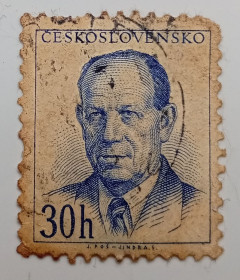 Чехословаччина Чехословакия ^/--/^ Чехословакия 1953 Антонин Запотоцкий, 30 /--/ h, гашеная ^_^^^ Чехословаччина 1953 Антонін Запотоцький, 30 /--/ h, гашена - фото фото фото