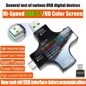 Зарядні пристрої Зарядные устройства ^/--/^ USB тестер тока напряжения емкости, Type-C MicroUSB, Atorch J-7 /--/ C ^_^^^ USB тестер струму напруги ємності, Type-C MicroUSB, Atorch J-7 /--/ C - фото фото фото