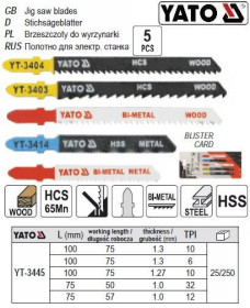 Фрези Фрезы ^/--/^ Набор полотно для електролобзика YATO МиХ l /--/ 75-100 мм 5 штук YT-3445 ^_^^^ Набір полотно для електролобзика YATO МіХ l /--/ 75-100 мм 5 штук YT-3445 - фото фото фото