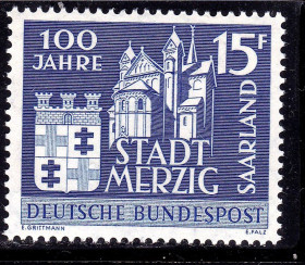 Інше Другое ^/--/^ СААР / SAAR  1957 г MNH - 100-летие города Мерциг ^_^^^ СААР / SAAR 1957 MNH - 100-річчя міста Мерциг - фото фото фото