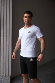 Шорти Шорты ^/--/^ Комплект мужской Adidas: футболка белая + шорты черные ^_^^^ Комплект чоловічий Adidas: футболка біла + шорти чорні - фото фото фото