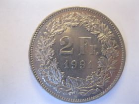 Швейцарія Швейцария ^/--/^ 2 франка 1991 г. Швейцария ^_^^^ 2 франки 1991 Швейцарія - фото фото фото
