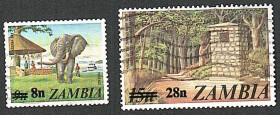 Замбія Замбия ^/--/^ Замбия  (1979) Местные виды. Надпечатки. Слон ^_^^^ Замбія (1979) Місцеві види. Надпечатки. Слон - фото фото фото