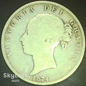 Вікторія ( - ) Виктория ( - ) ^/--/^ Велика Британія ½ крони, 1874 срібло [4.17] ^_^^^ Великобритания 1⁄2 кроны, 1874 серебро[4.17] - фото фото фото