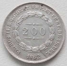 Бразилія Бразилия ^/--/^ Бразилия 200 рейс 1862 года. Серебро. Редкая!!! ^_^^^ Бразилія 200 рейс 1862 року. Срібло. Рідка!!! - фото фото фото