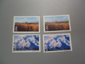Північна Америка Северная Америка ^/--/^ марки США 2001 природа пейзаж ледник Аляска, поле Небраска национальные парки лот 4 шт негаш №2463 ^_^^^ 2001 — природа пейзаж льодовик Аляска, поле Небраска національні парки лот 4 шт негаш No 2463 - фото фото фото