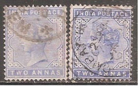 Індія Индия ^/--/^ Бр.Индия 1882-83 Sc.40 гаш. с разновид.   (SG 91,92) ^_^^^ Бр.Індія 1882-83 Sc.40 гаш. з різновид. (SG 91,92) - фото фото фото