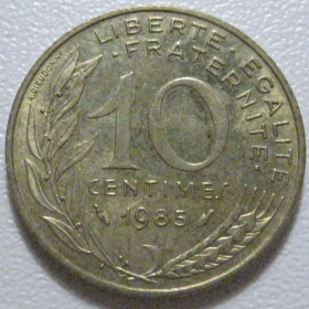 Франція Франция ^/--/^ Франція 10 сантимів 1985 року 43525 ^_^^^ Франция 10 сантимов 1985 года 43525 - фото фото фото