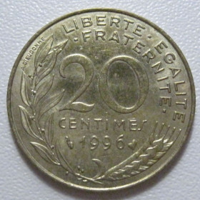 Франція Франция ^/--/^ Франція 20 сантимів 1996 року 43653 ^_^^^ Франция 20 сантимов 1996 года 43653 - фото фото фото