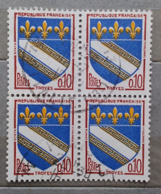 Франція Франция ^/--/^ Франция 1963 г - герб города Труа,  квартблок ^_^^^ 1963 — герб міста Труа, квартблок - фото фото фото