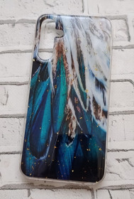 Чохли, бампера Чехлы, бампера ^/--/^ Силіконовий чохол для Samsung Galaxy A /--/ 15 5 /--/ G  (A /--/ 156) з принтом пір’я, синій з золотими вкрапленнями TPU ^_^^^ Силиконовый чехол для Samsung Galaxy A /--/ 15 5 /--/ G (A /--/ 156) с принтом перьев, синий с золотыми вкраплениями TPU - фото фото фото