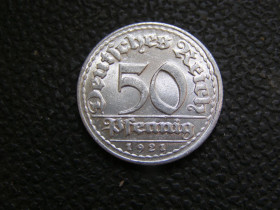 Веймарська республіка (-) Веймарская республика (-) ^/--/^ 50 пфенингов 1921 г D ^_^^^ 50 пфенінгів 1921 - фото фото фото