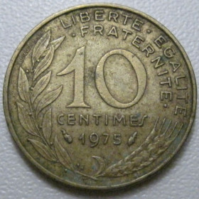 Франція Франция ^/--/^ Франція 10 сантимів 1975 року 42002 ^_^^^ Франция 10 сантимов 1975 года 42002 - фото фото фото