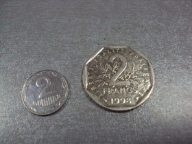 Франція Франция ^/--/^ монета франция 2 франка 1998 №8372 ^_^^^ монета франція 2 франка 1998 No /--/ 8372 - фото фото фото
