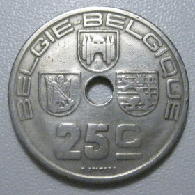 Бельгія Бельгия ^/--/^ Бельгія 25 сантимів 1938 року Belgie - Belgique 42207 ^_^^^ Бельгия 25 сантимов 1938 года Belgie - Belgique 42207 - фото фото фото