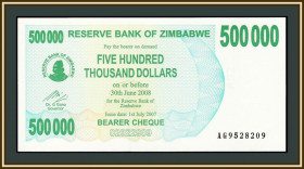Зімбабве Зимбабве ^/--/^ Зимбабве 500000 долларов 2007  (2008) P-51 UNC ^_^^^ Зімбабве 500000 доларів 2007 (2008) P-51 UNC - фото фото фото