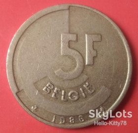 Бельгія Бельгия ^/--/^ Бельгия 1986 5 франков  (Е) BELGIE КМ-164 ^_^^^ Бельгія 1986 5 франків (Е) BELGIE КМ-164 - фото фото фото
