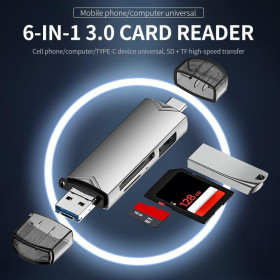 Кардрідери Кардридеры ^/--/^ 6 в 1 Многофункциональный USB 3.0 Type C/MicroUSB/USB/TF/SD устройство чтения карт памяти OTG адаптер ^_^^^ 6 в 1 Багатофункціональний USB 3.0 Type C/MicroUSB/USB/TF/SD пристрій читання карт пам'яті OTG адаптер - фото фото фото