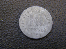 Веймарська республіка (-) Веймарская республика (-) ^/--/^ 10 пфенингов 1921 г ^_^^^ 10 пфенінгів 1921 - фото фото фото