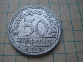 Веймарська республіка (-) Веймарская республика (-) ^/--/^ 50 /--/ пф 1919 /--/ а  Німеччина ^_^^^ 50 /--/ пф 1919 Германия - фото фото фото