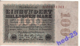 Німеччина Германия ^/--/^ 100000000 марок Германия 1923 ВЗ- листья дуба ^_^^^ 100000000 марок Німеччина 1923 ВЗ-листя дуба - фото фото фото