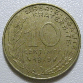 Франція Франция ^/--/^ Франція 10 сантимів 1975 року 43499 ^_^^^ Франция 10 сантимов 1975 года 43499 - фото фото фото