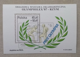 Спорт Спорт ^/--/^ Польша 1987 г - Международная филателистическая выставка  Olymphilex &amp;apos;87 в Риме, Италия, негаш ^_^^^ 1987 — Міжнародна філателістична виставка Olymphilex &amp;apos;87 в Римі, Італія, негаш - фото фото фото